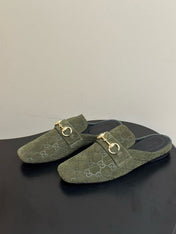 GUCCI 26S HORSEBIT MULE IN OLIVE GREEN SUEDE