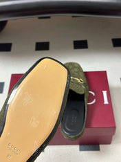 GUCCI 26S HORSEBIT MULE IN OLIVE GREEN SUEDE