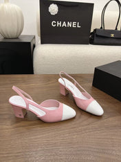 CHANEL  TWO-TONE SLINGBACK HEELS 55MM IN PINK AND WHITE CALFSKIN