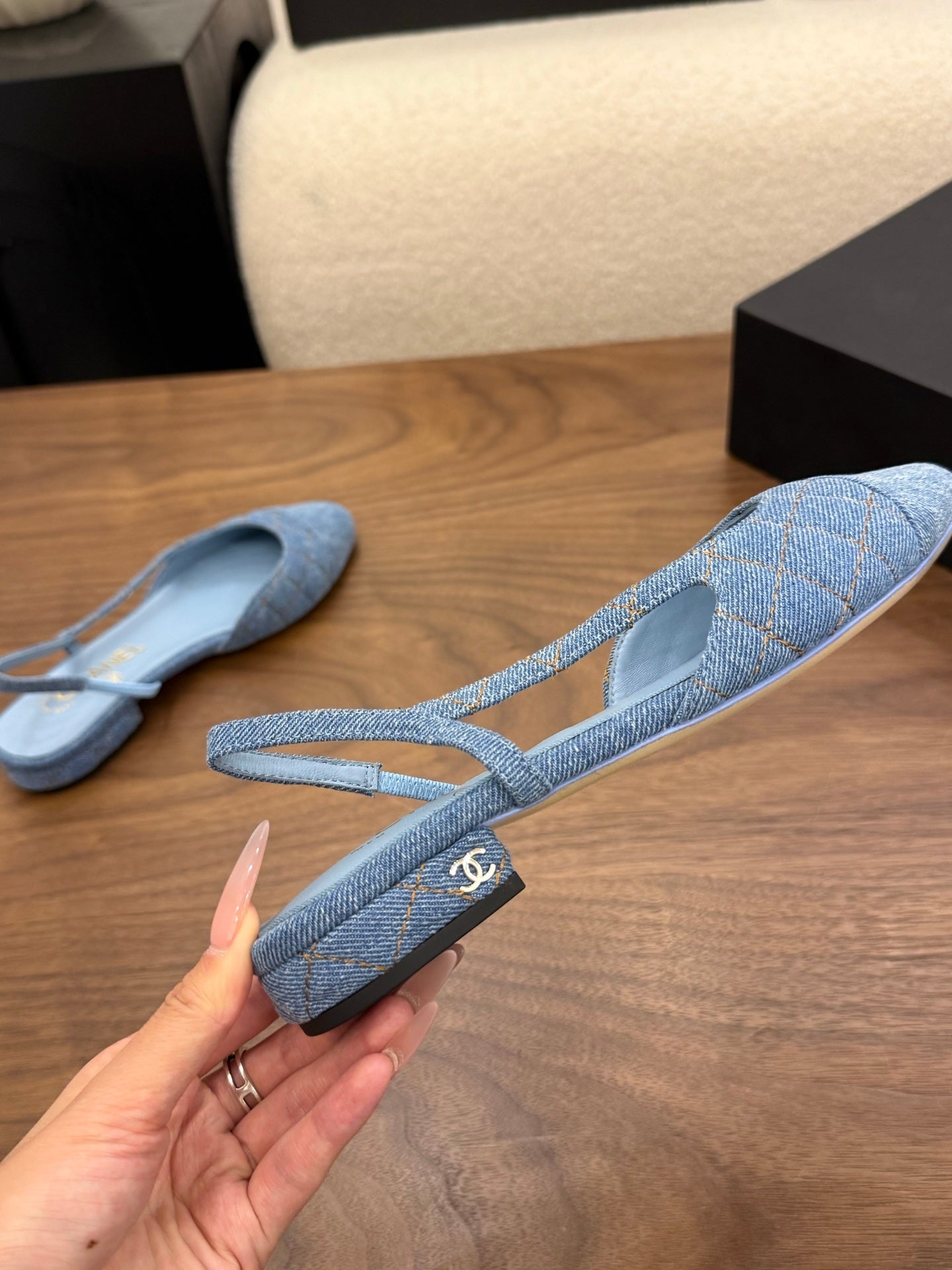 CHANEL 26S SLINGBACK PUMPS IN BLUE DENIM WITH POINTED TOE