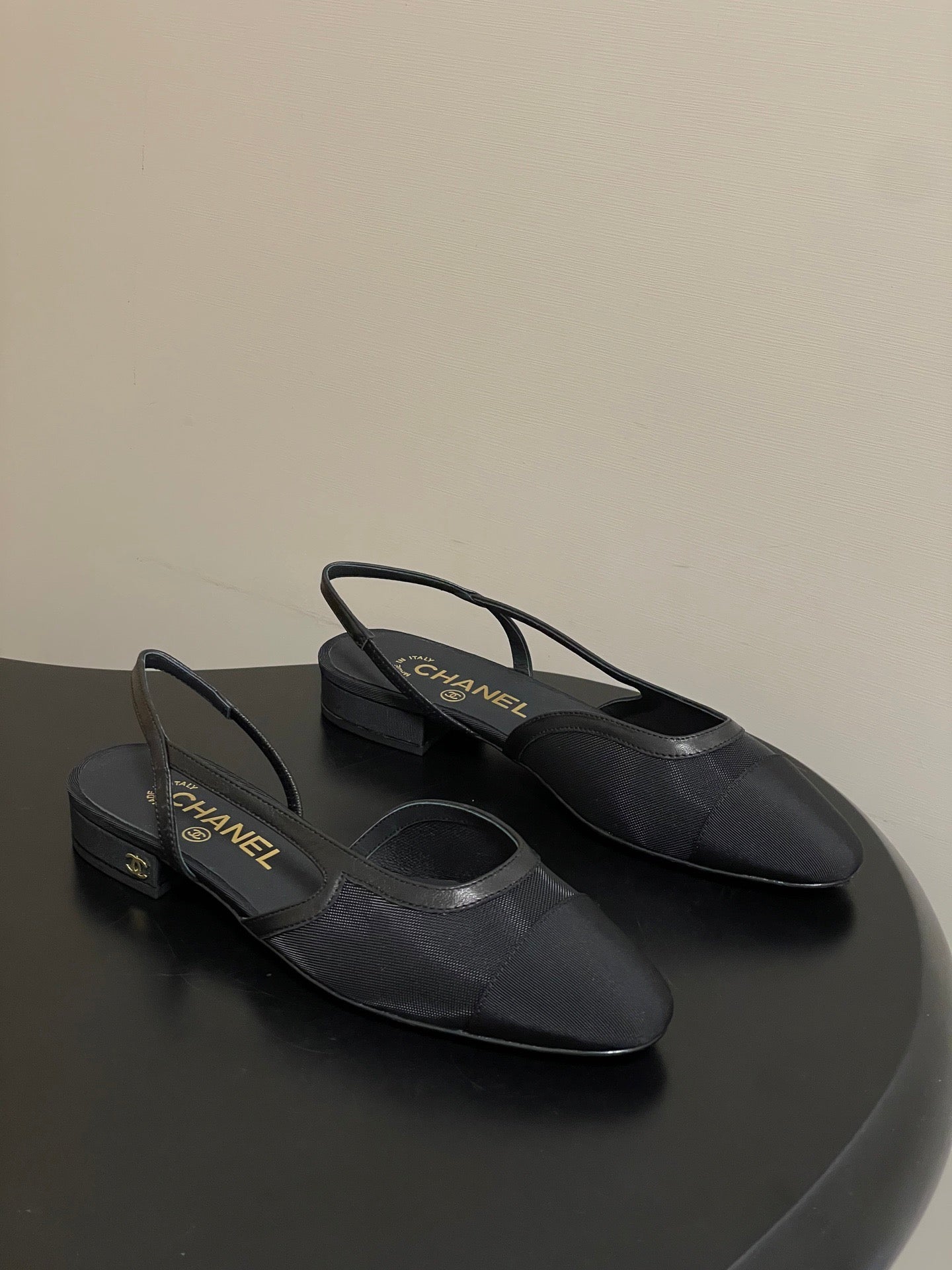 CHANEL 26S SLINGBACK PUMPS IN BLACK TECHNICAL FABRIC WITH CC LOGO