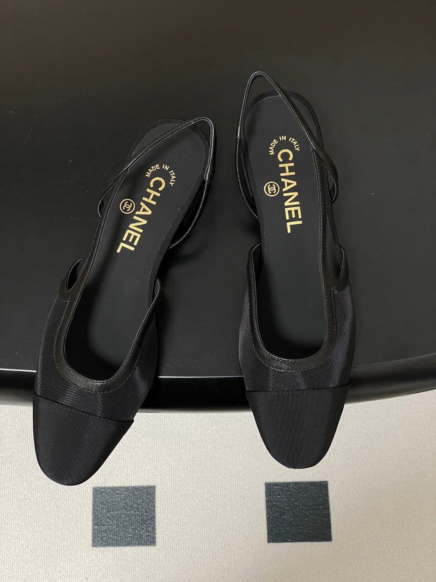 CHANEL 26S SLINGBACK PUMPS IN BLACK TECHNICAL FABRIC WITH CC LOGO