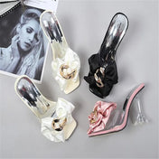 Pink Butterfly-Knot Clear Heels - Transparent Sandals for Women