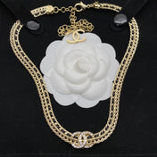 DOUBLE C BLACK STRING NECKLACE GOLD DIAMOND