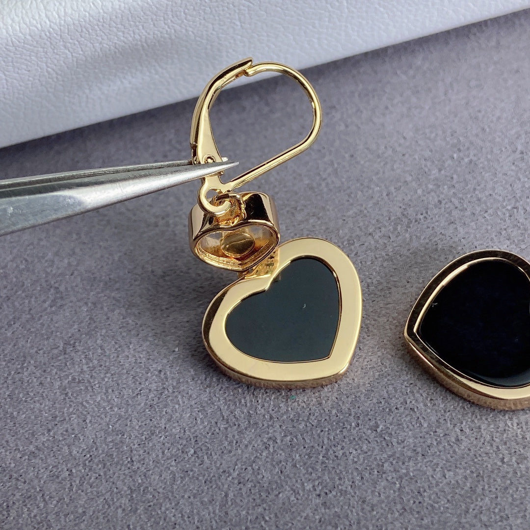 HAPPY HEART EARRINGS ONYX PINK GOLD DIAMOND