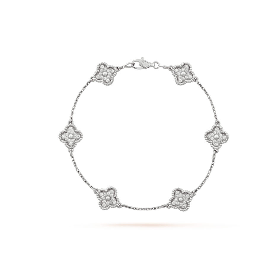 CLOVER 6 MOTIF SILVER DIAMOND BRACELET