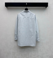 CHANEL STRIPED EMBROIDERED LOGO SHIRT WITH VERTICAL STRIPES