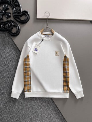BURBERRY CHECK TRIM COTTON SWEATSHIRT IN WHITE