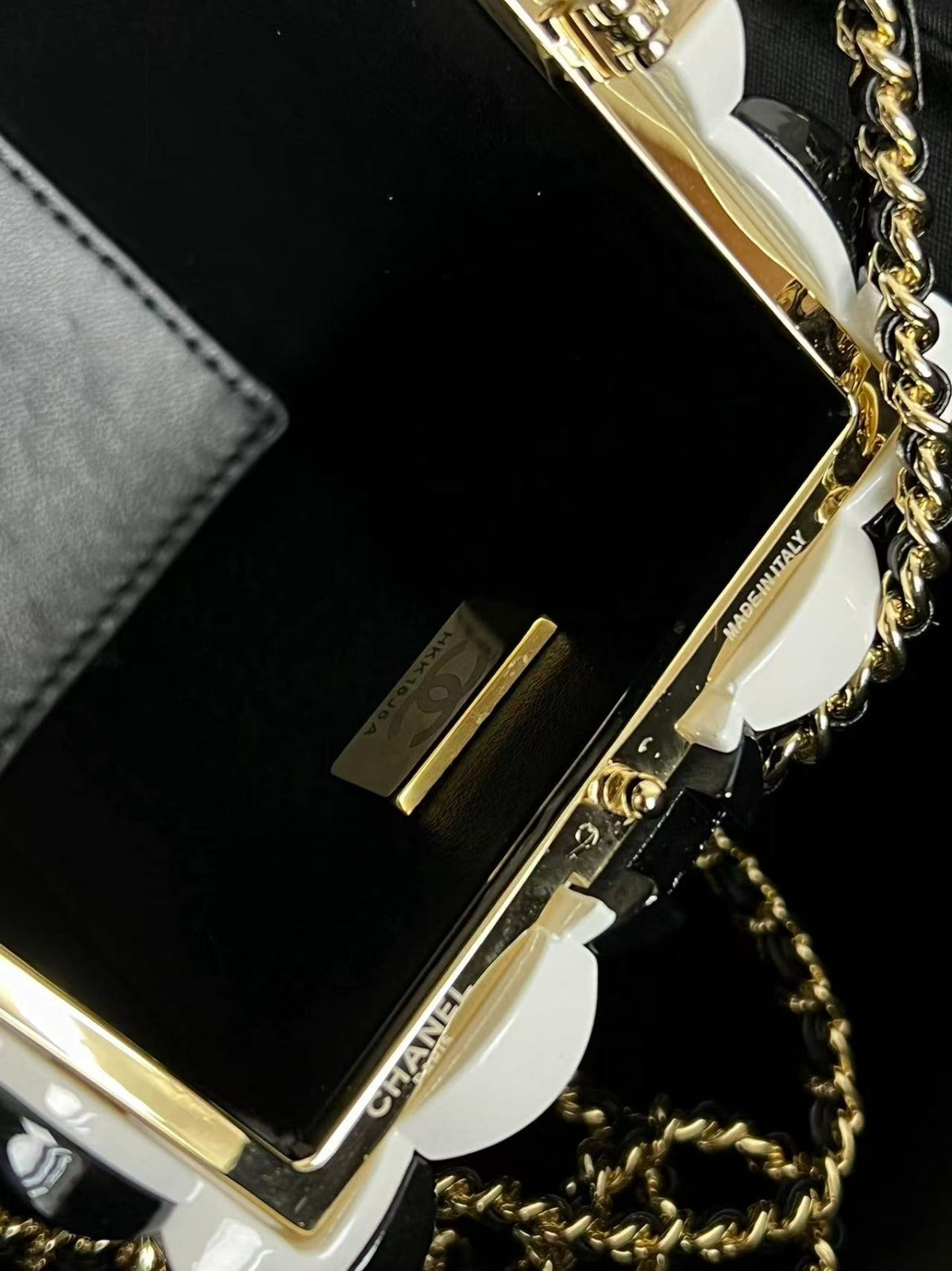 CHANEL 26S POP COCO CLUTCH IN BLACK & WHITE PATENT LEATHER