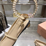 MIUMIU 26S MARY JANE FLATS IN BEIGE CALFSKIN