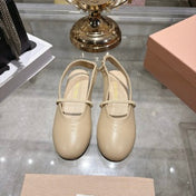 MIUMIU 26S MARY JANE FLATS IN BEIGE CALFSKIN