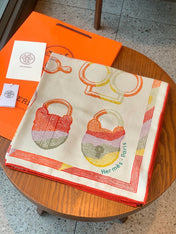 HERMES 26S PRINTED SQUARE SCARF 135 IN CASHMERE AND SILK 307236