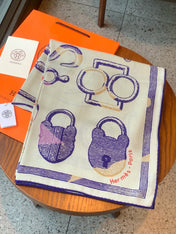 HERMES 26S PRINTED SQUARE SCARF 135 IN CASHMERE AND SILK 307238
