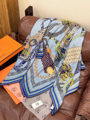 HERMES 26S PRINTED SQUARE SCARF 135 IN CASHMERE AND SILK 307245