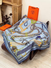 HERMES 26S PRINTED SQUARE SCARF 135 IN CASHMERE AND SILK 307245