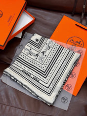 HERMES 26S PRINTED SQUARE SCARF 140 IN CASHMERE AND SILK 307278