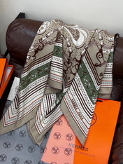 HERMES 26S PRINTED SQUARE SCARF 140 IN CASHMERE AND SILK 307281