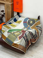 HERMES 26S PRINTED SQUARE SCARF 140 IN CASHMERE AND SILK 309319