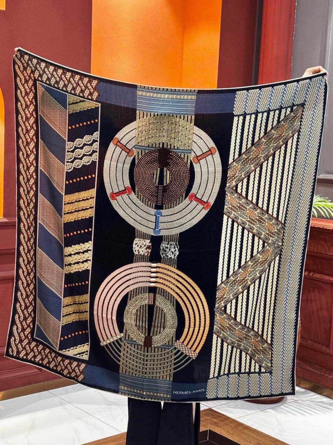 HERMES 26S PRINTED SQUARE SCARF 140 IN CASHMERE AND SILK 309320