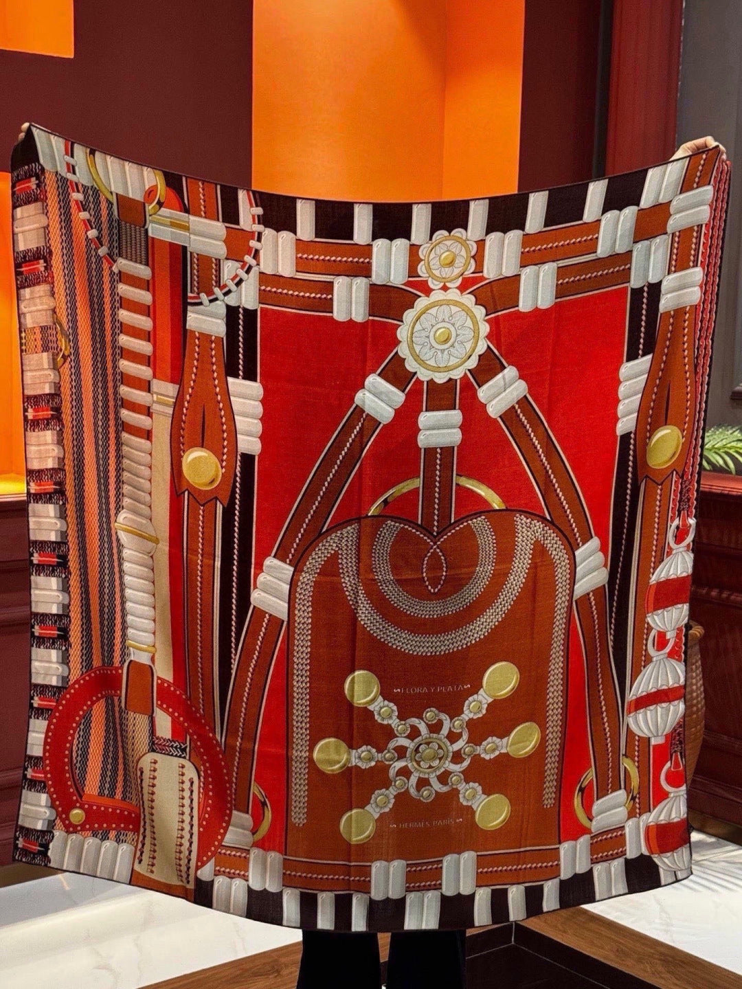 HERMES 26S PRINTED SQUARE SCARF 140 IN SILK 309332