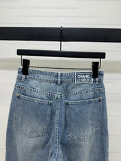 CHANEL HIGH-WAIST STRAIGHT-LEG DENIM PANTS