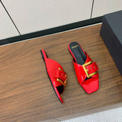 BALMAIN 26S B-BELT FLAT SANDALS IN RED CALFSKIN
