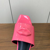 BALMAIN 26S LIP-EMBELLISHED SLIDES IN PINK PATENT CALFSKIN
