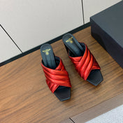 BALMAIN 26S QUILTED PLATFORM MULES 105 MM IN METALLIC RED CALFSKIN