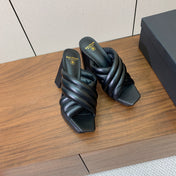 BALMAIN 26S QUILTED PLATFORM MULES 105 MM IN BLACK CALFSKIN