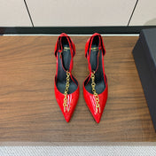 BALMAIN 26S CHAIN HIGH HEELS 95 MM IN RED PATENT CALFSKIN