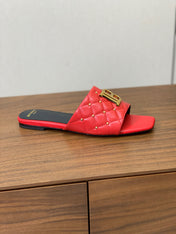 BALMAIN 26S QUILTED MULES IN RED CALFSKIN