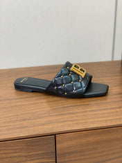 BALMAIN 26S QUILTED MULES IN BLACK CALFSKIN