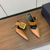 BALMAIN 26S HIGH-HEELED MULES 95 MM IN LIGHT BROWN CALFSKIN AND PONY HAIR