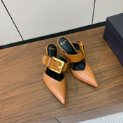 BALMAIN 26S HIGH-HEELED MULES 95 MM IN LIGHT BROWN CALFSKIN AND PONY HAIR