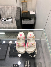 DAD SANDAL MULE IN WHITE MIX BRIGHT PINK TWEED FABRIC
