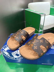 LV 26S SLIDES IN DARK BROWN COATED CANVAS