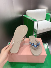 MIUMIU 26S THONG SANDALS IN BEIGE EVA CRYSTAL-EMBELLISHED