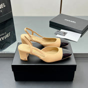 CC SLINGBACK 25S 65 MM IN BEIGE LAMBSKIN AND BLACK GLOSSY LEATHER WITH CHECK PATTERN