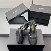 CC SLINGBACK 25S 95 MM IN BLACK FABRIC AND LAMBSKIN