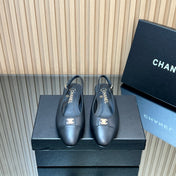 CHANEL 25S SLINGBACK FLATS IN BLACK CALFSKIN GOLD HARDWARE