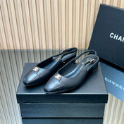 CHANEL 25S SLINGBACK SHOE 45MM IN BLACK CALFSKIN GOLD HARDWARE