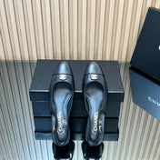 CHANEL 25S SLINGBACK SHOE 45MM IN BLACK CALFSKIN GOLD HARDWARE