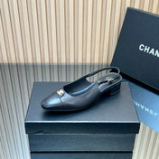 CHANEL 25S SLINGBACK SHOE 45MM IN BLACK CALFSKIN GOLD HARDWARE