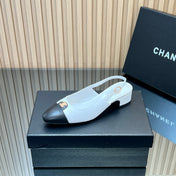 CHANEL 25S SLINGBACK SHOE 45MM IN WHITE CALFSKIN GOLD HARDWARE