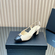 CHANEL 25S SLINGBACK SHOE LOGO 65MM IN BEIGE CALFSKIN GOLD HARDWARE