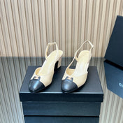 CHANEL 25S SLINGBACK SHOE LOGO 65MM IN BEIGE CALFSKIN GOLD HARDWRE