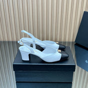 CHANEL 25S SLINGBACK SHOE LOGO 65MM IN WHITE CALFSKIN GOLD HARDWARE