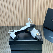 CHANEL 25S SLINGBACK SHOE LOGO 65MM IN WHITE CALFSKIN GOLD HARDWARE