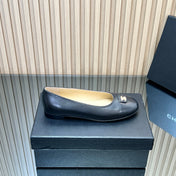 CHANEL 25S BALLET FLATS IN BLACK LAMBSKIN GOLD HARDWARE