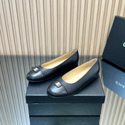 CHANEL 25S BALLET FLATS IN BLACK LAMBSKIN GOLD HARDWARE